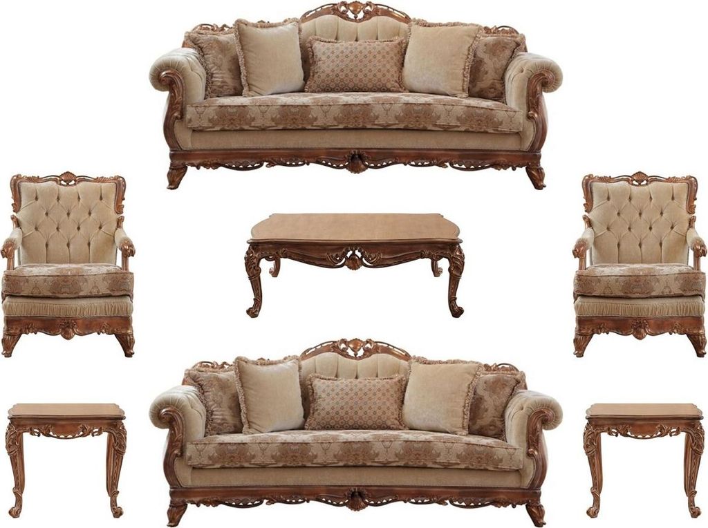 Casa Padrino Luxus Barock Wohnzimmer Set Beige / Braun - 2 Sofas & 2 Sessel & 1 Couchtisch & 2 Beistelltische - Handgefertigte Wohnzimmer Möbel im...