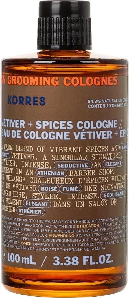 Cologne Athenian Grooming 100ml Vétiver + Spices pour Tenue Longue Durée