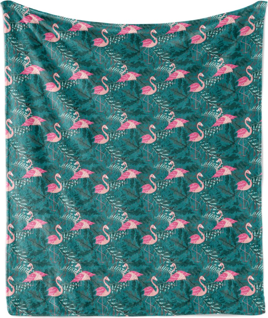ABAKUHAUS Flamingo Weich Flanell Fleece Decke, Die Wiederholung Exotische Muster von Tropic Vögel auf Blätter Insel Rahmen Kreaturen, 175 x 230 c...