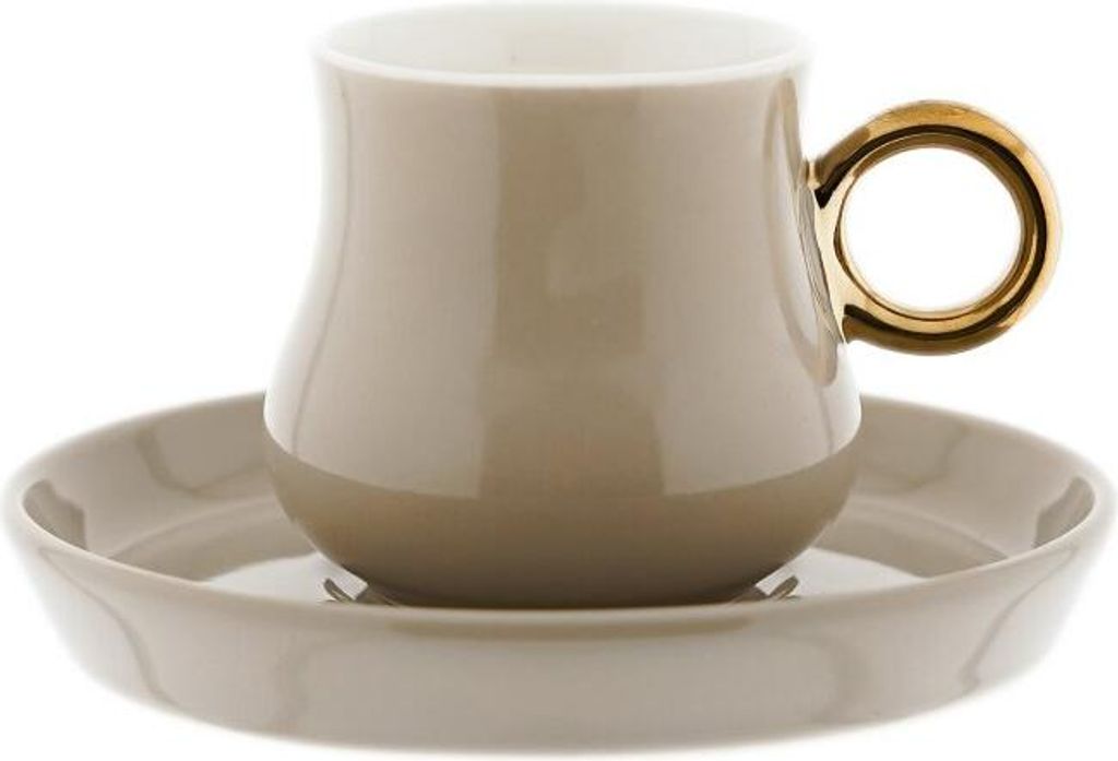 12-teiliges Mokkatassen Set aus hochwertigem Porzellan, 100 ml - Taupe/Gold