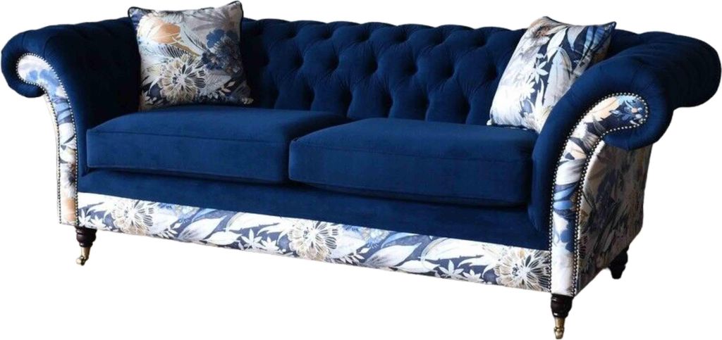 Chesterfield Royal Blaue Samt Couch Polster Sitz Lounge Sofas Couchen