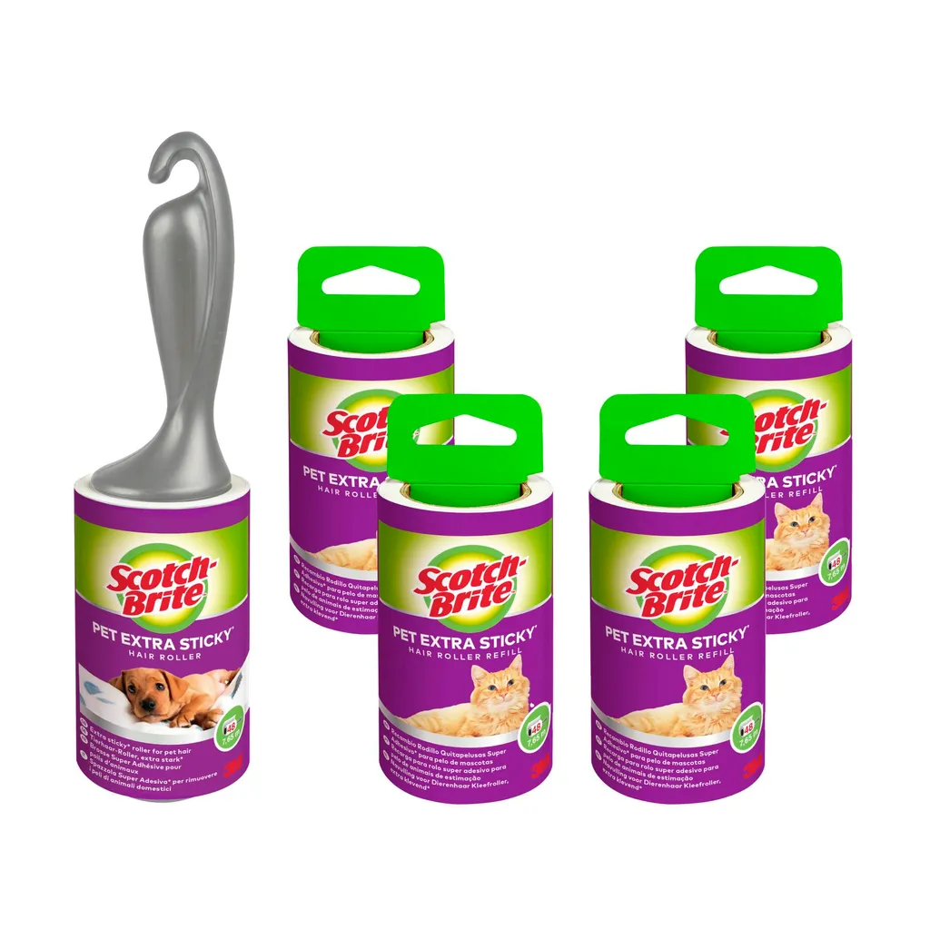 Éliminez les Poils d'Animaux Facilement : Rouleau Scotch-Brite et Recharges