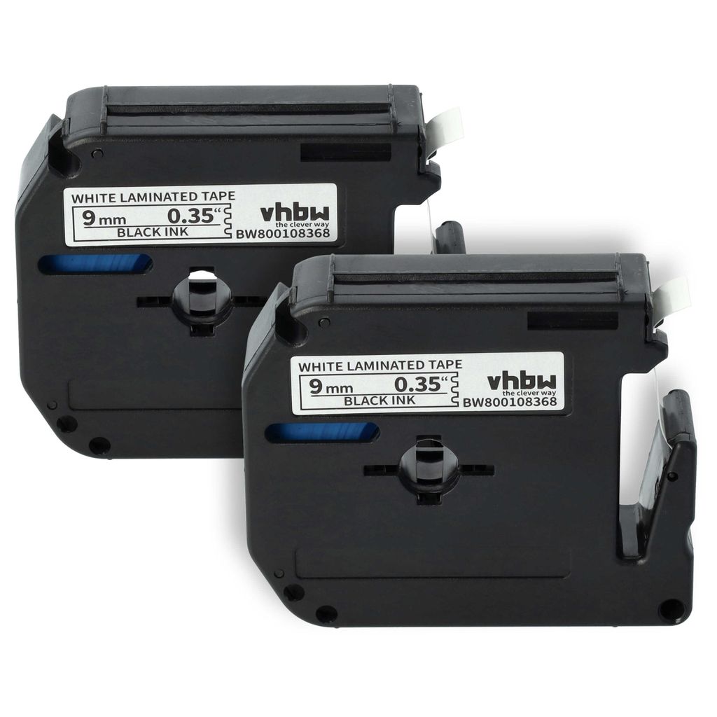 vhbw 2x Schriftband-Kassette kompatibel mit Brother P-Touch 70HK, 70SP, 70SR, 70HOL, 80, 70HOT Etiketten-Drucker 8m x 9mm Schwarz auf Weiß, Kunsts...
