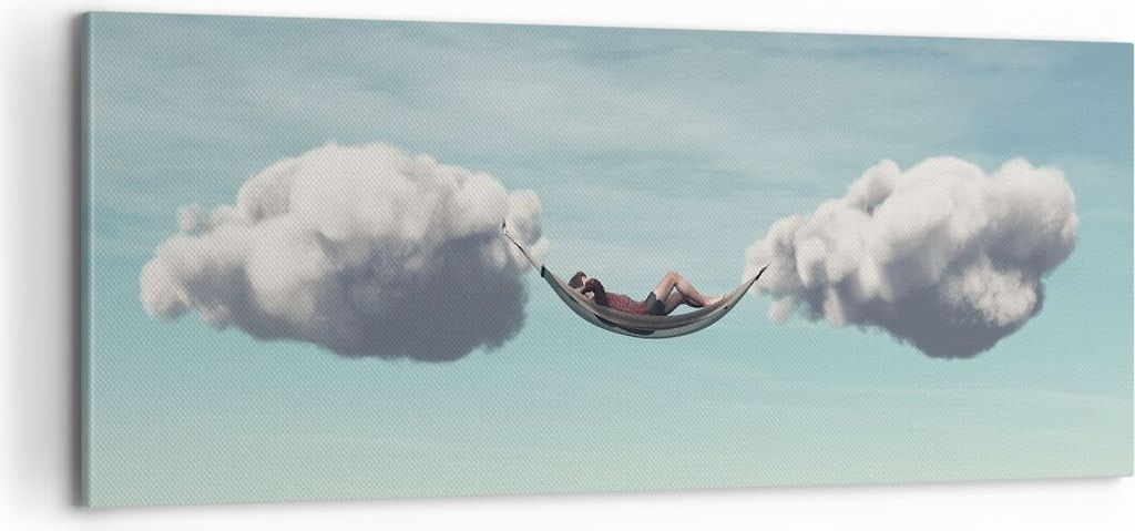 Bild auf Leinwand - Leinwandbild - Einteilig - Wolken Hängematte Ruhe - 100x40cm - Wand Bild - Wanddeko - Wandbilder - Leinwanddruck - Bilder - Wa...