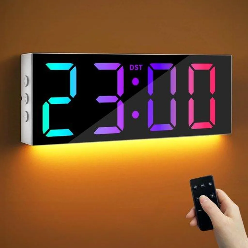 Pendule murale digitale LED 8 couleurs avec affichage date et température