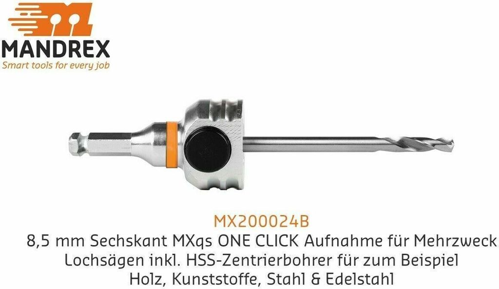 MandreX BI-METALL EasyXcut M43 Lochsäge Ø 14 mm – 210 mm One Click Aufnahme MX200024B