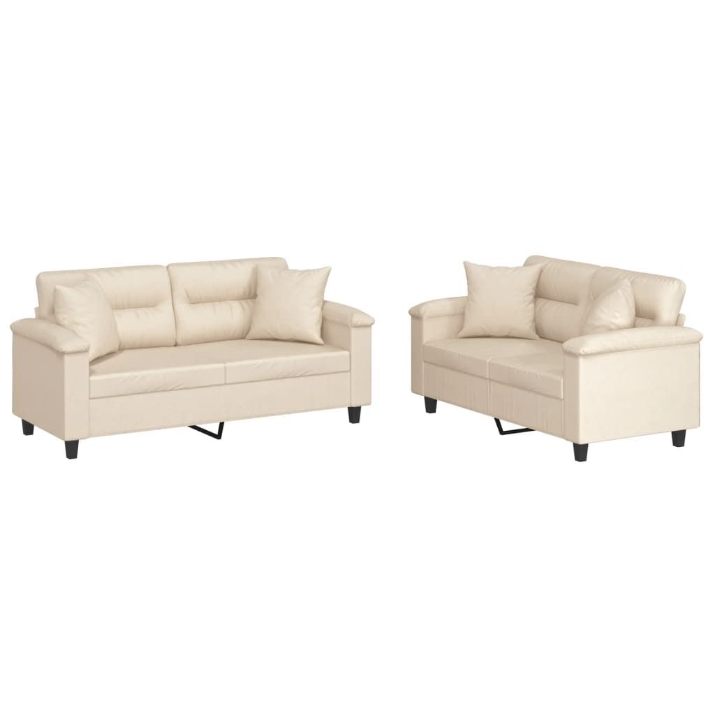 vidaXL 2-tlg. Sofagarnitur mit Kissen Beige Mikrofasergewebe