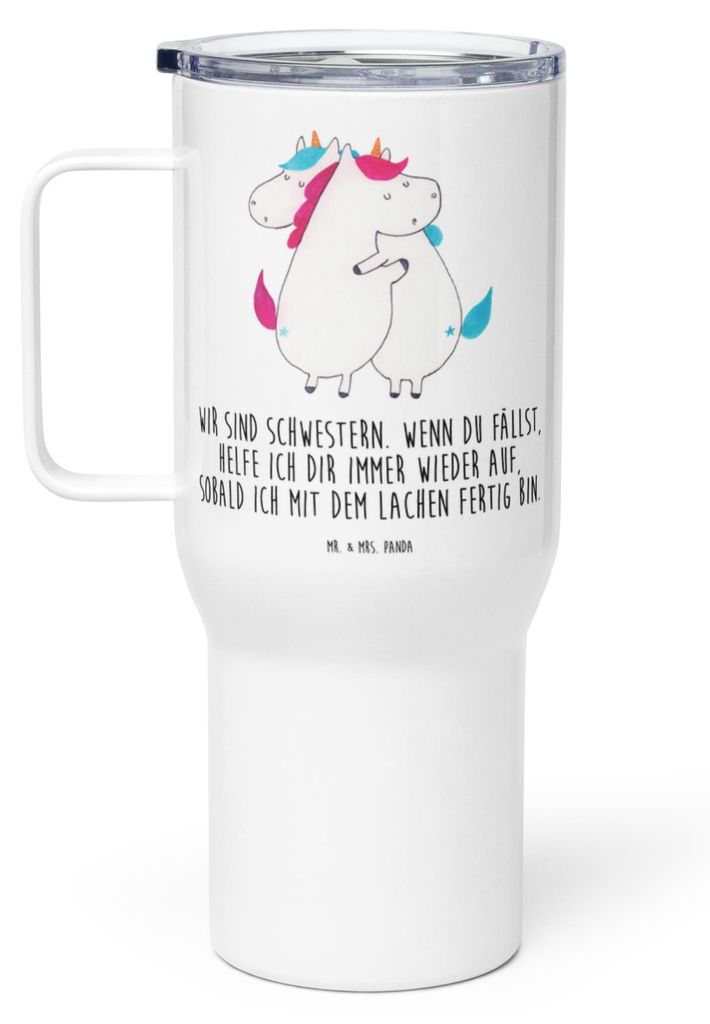 Mr. & Mrs. Panda To-Go-Becher Einhörner Umarmen - Weiß - Geschenk, Thermobecher, Unicorn, Familie, Trinkgefäß, Liebe, Mehrwegbecher, Teetasse, ...