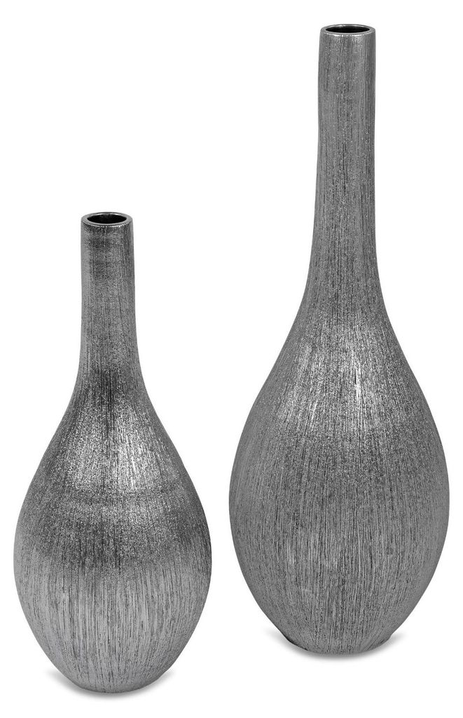 2er Set Bodenvasen ANTIK silber H. 60 + 80cm aus Keramik Formano