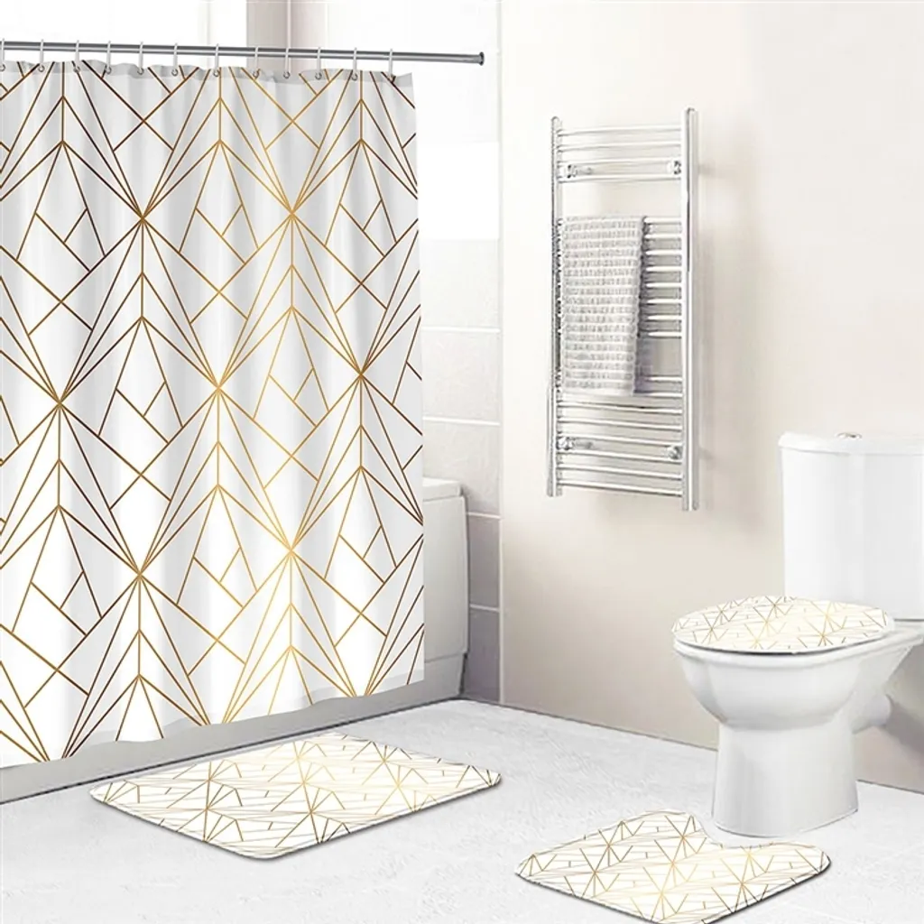 Arredo Bagno Completo Stile 3: Tenda, Tappetini e Copriwater Antiscivolo