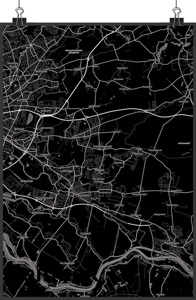Mr. & Mrs. Panda Bild Reinbek DIN A2 - Geschenk, Stadt, Deko, Plakat, drucke, wanddeko, Dorf Karte Landkarte Map Stadtplan, Posterdruck
