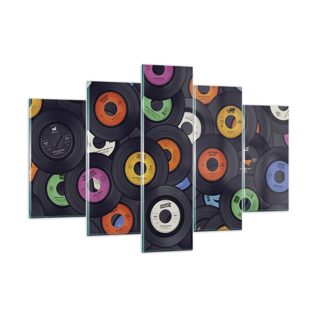 Bilder auf glas - 5 Teile - Platten Vinyl Grafiken - 150x100cm - Glasbilder - Wandbilder - Bilder - zum Aufhängen bereit - Wanddekoration aus Glas...