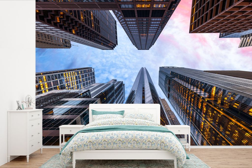 MuchoWow Fototapete für Wohnzimmer oder Schlafzimmer Wandtapete Vinyl Motivtapete Chicago - Sonnenaufgang - Himmel - 420x280 cm - Zimmer für Ki...