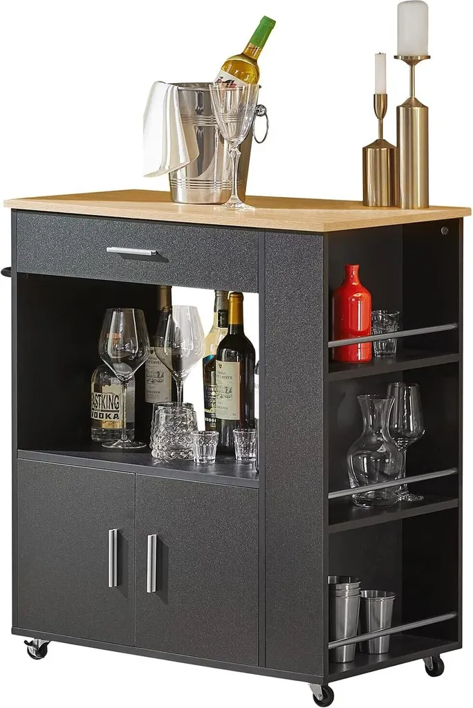 SoBuy Armoire de cuisine sur roulettes avec étagère latérale et tiroirs