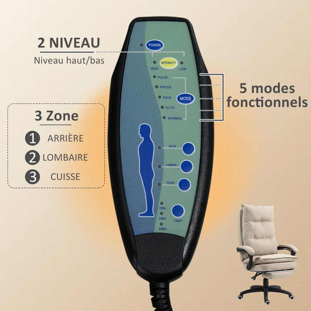 Siège de bureau ergonomique massant et inclinable avec télécommande - 7