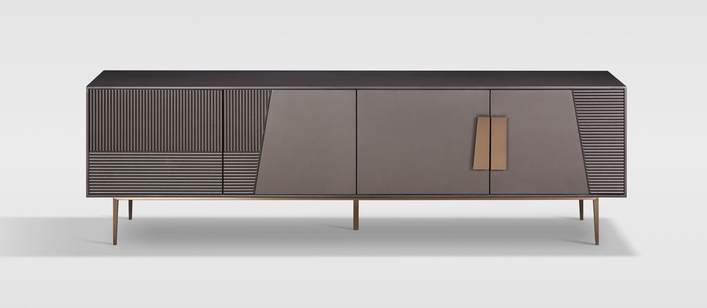 Stilig ST101B TV-Schrank, Dunkelgrau, Goldakzente, 200x40x60 cm