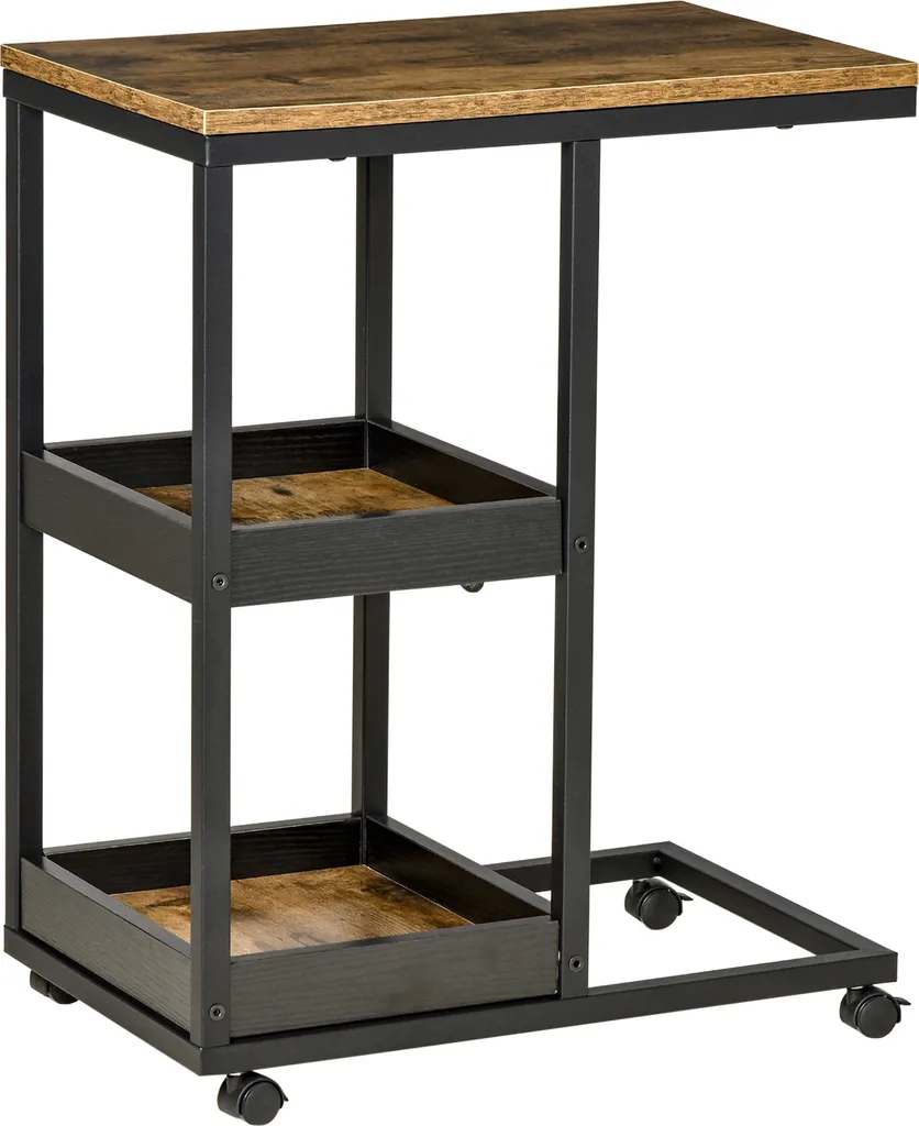 HOMCOM Tavolino con Rotelle Stile Industriale 51x33x66cm - Marrone Scuro