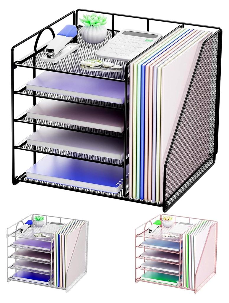 Schreibtisch-Organizer, 5-stufiger Papierkorb-Organizer mit Aktenhalter, Netz-Aktenhalter, Aufbewahrung für Schreibtischzubehör und Büromaterial...