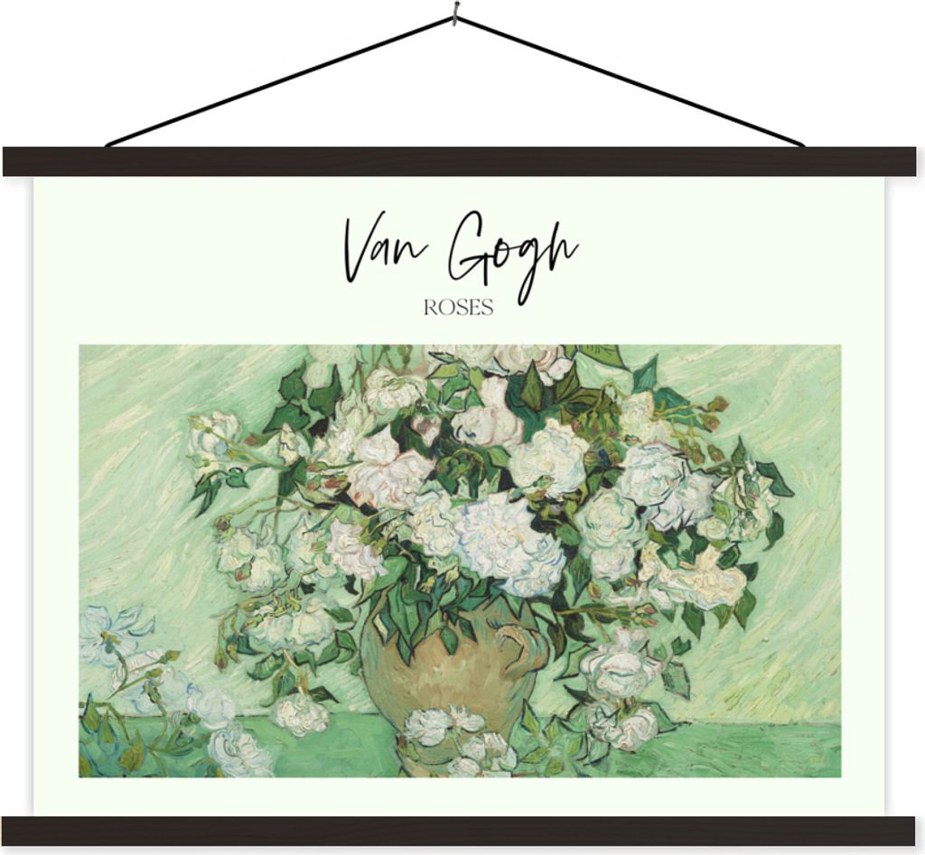 MuchoWow Textilposter Gemälde - Rosen - Van Gogh 150x113 cm mit holzfarbenen Rahmen - Poster