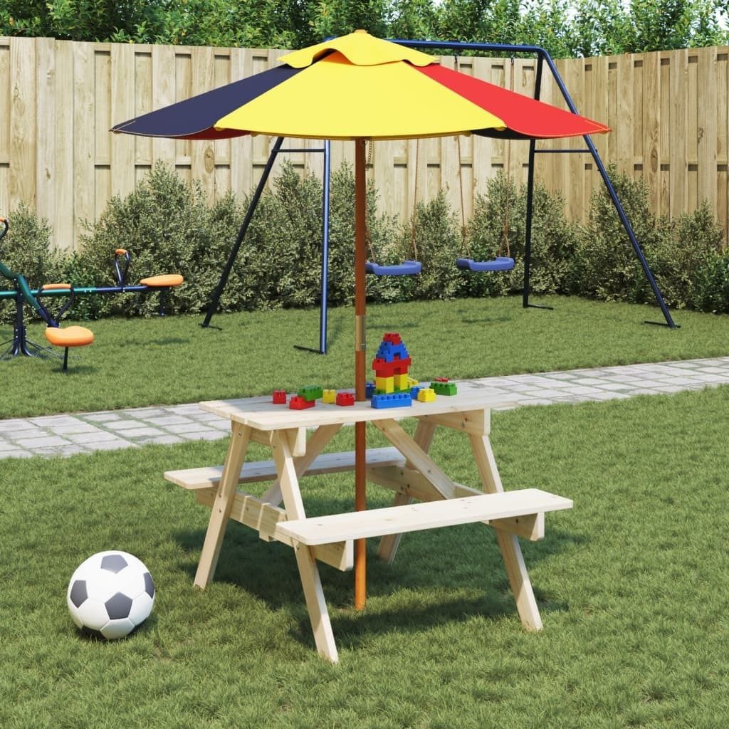 Maison Exclusive - Picknicktisch für 4 Kinder mit Sonnenschirm Massivholz Tanne