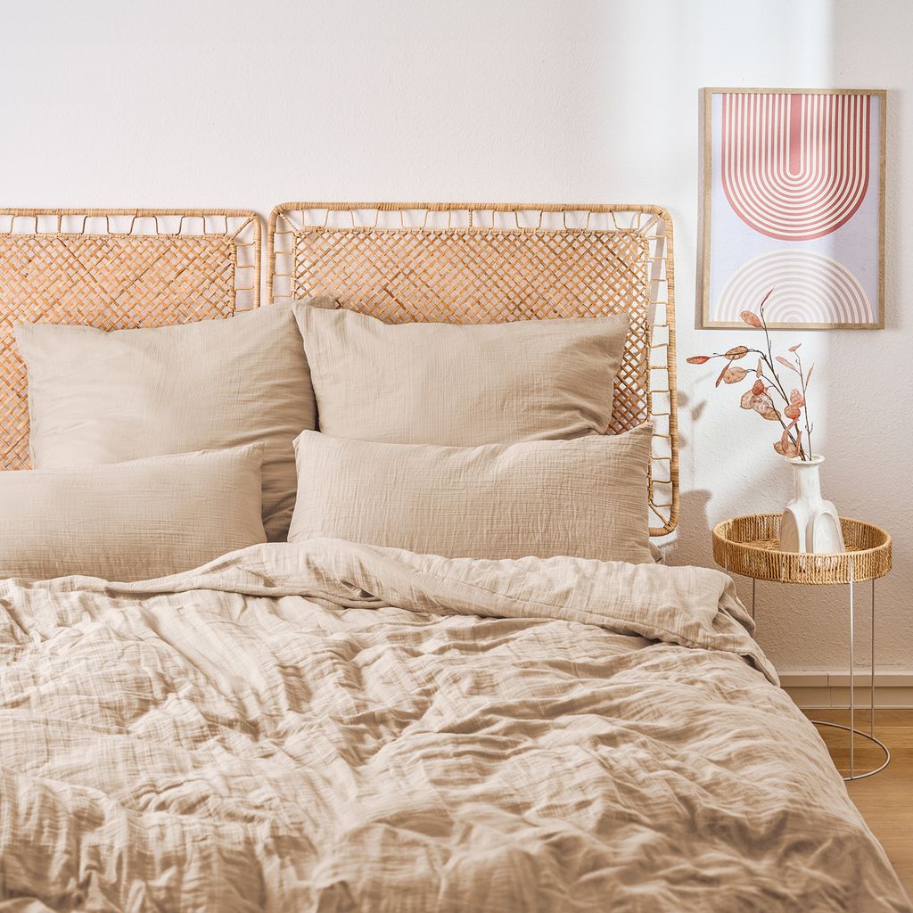 Blumtal Musselin Bettwäsche 200x220 cm - Bettbezug 200x220 + 2x Kissenbezug 80x80 Taupe