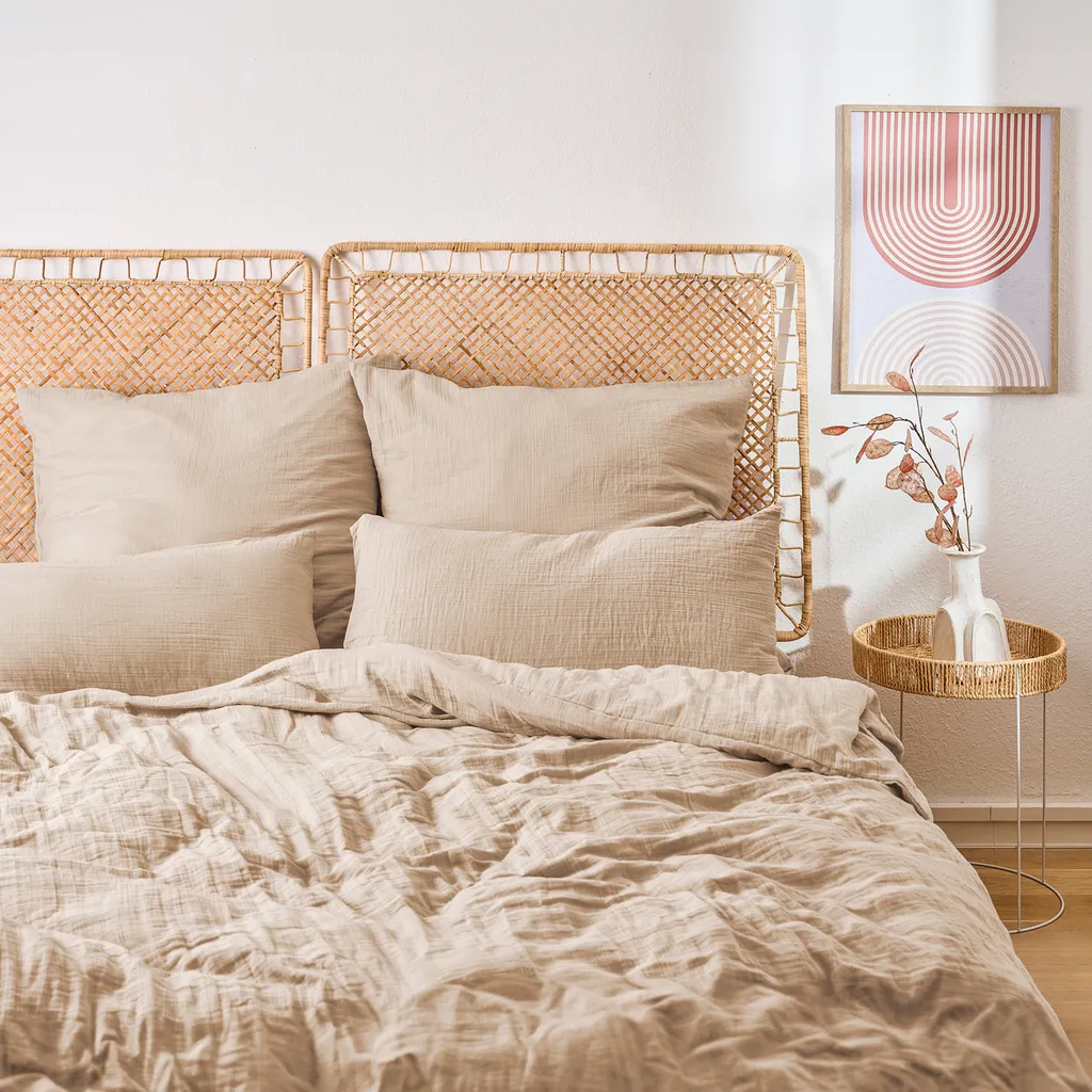 Biancheria da letto in mussola Blumtal 135x200 cm - copripiumino 135 x 200 + federa 80x80 Taupe
