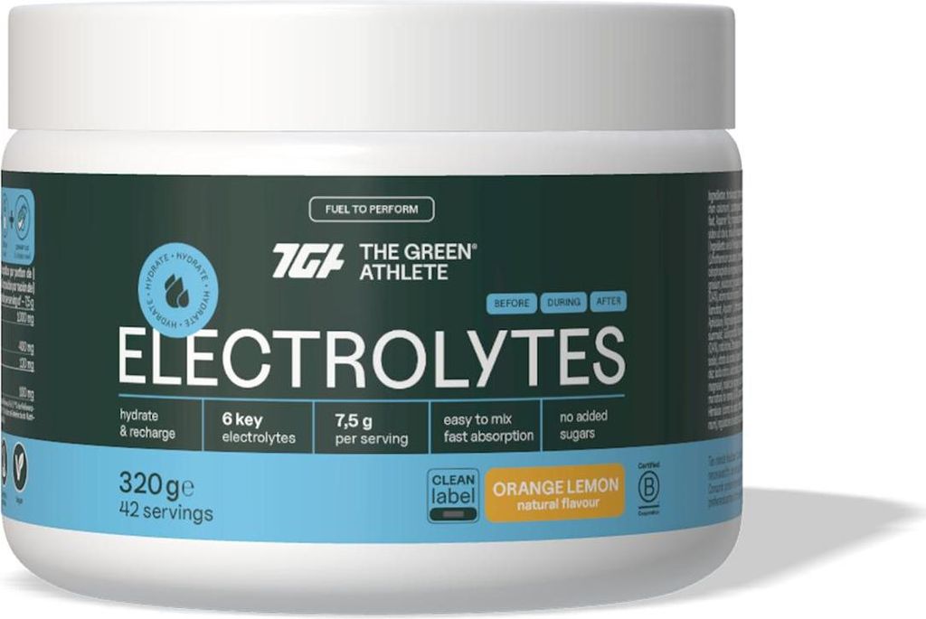 GLUTENFREIE ELEKTROLYTE MIT ORANGEN- UND ZITRONENGESCHMACK 320 g – THE GREEN ATHLETE