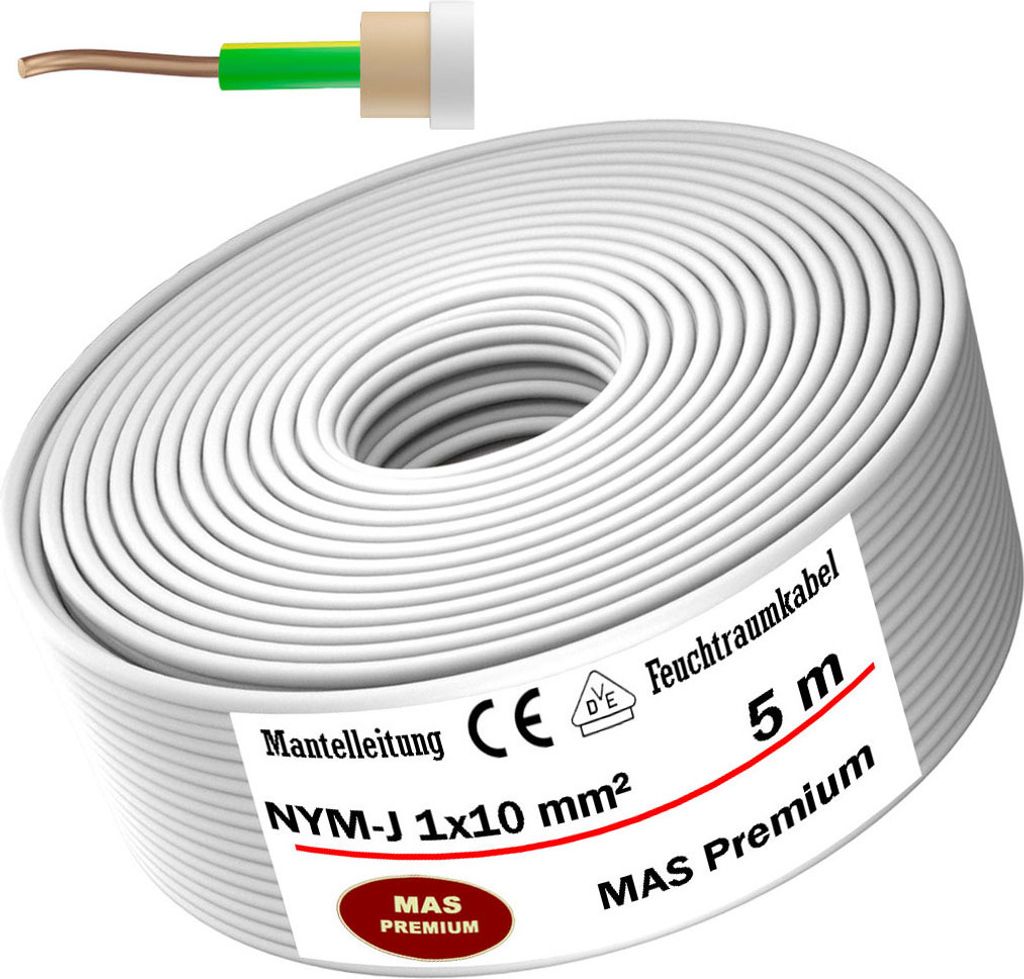 5m Feuchtraumkabel Stromkabel Mantelleitung NYM-J 1x10 mm² Elektrokabel