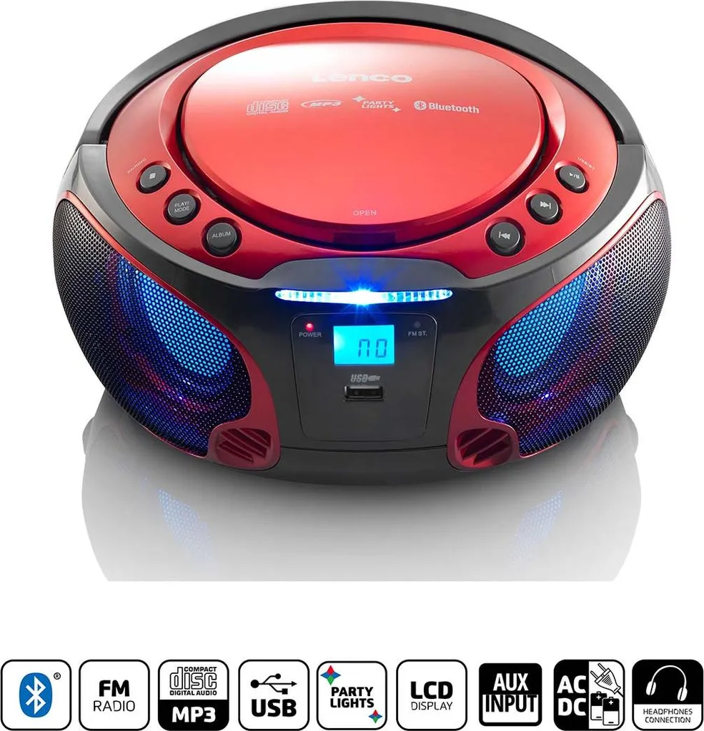 Lecteur CD portable Bluetooth Lenco rouge, solution audio tout-en-un