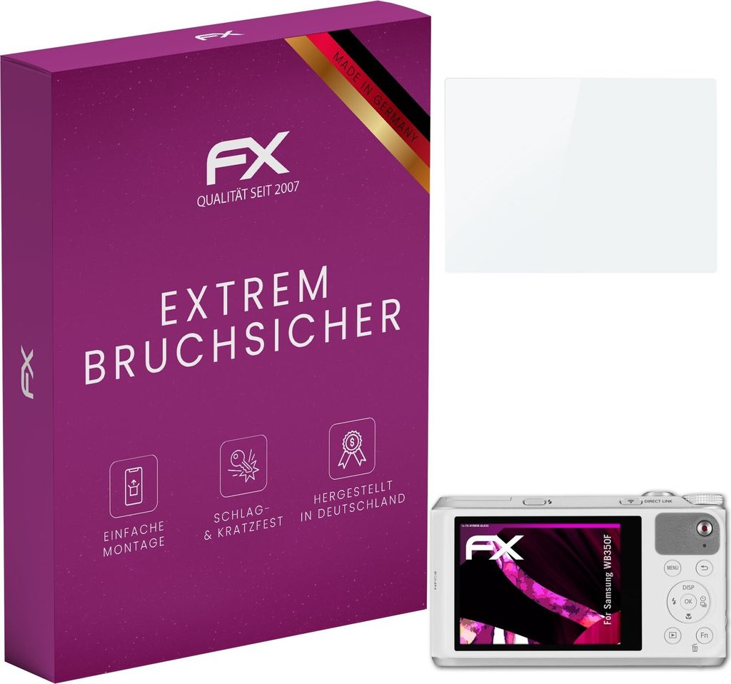 atFoliX FX-Hybrid-Glass Displayfolie kompatibel mit Samsung WB350F Glasfolie