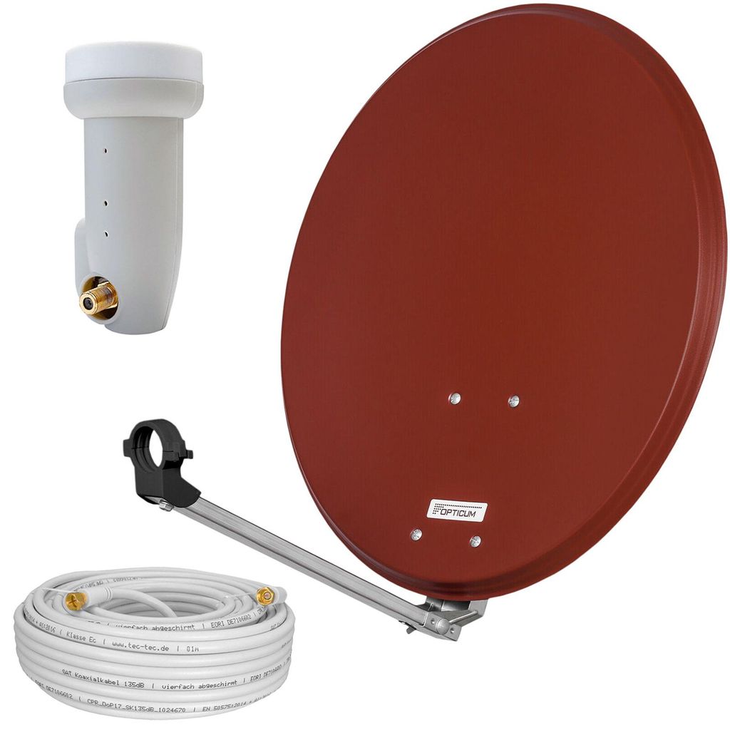 hb-digital Sat Anlage 60cm rot mit Single LNB und 10m Koaxialkabel
