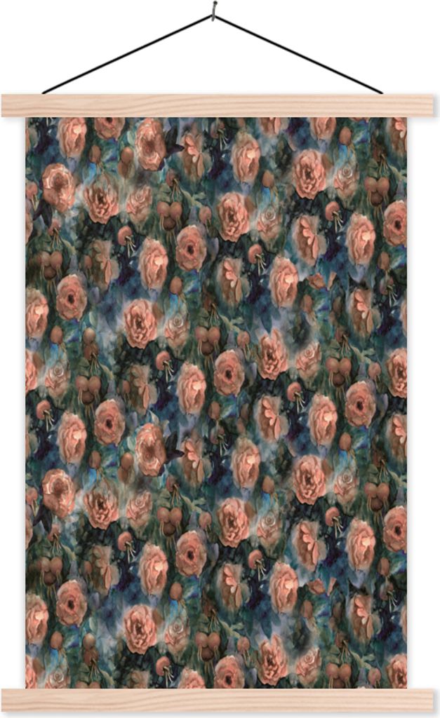 MuchoWow Textilposter Rosen - Aquarell - Rosa 120x180 cm mit holzfarbenen Rahmen - Textil-Plakat