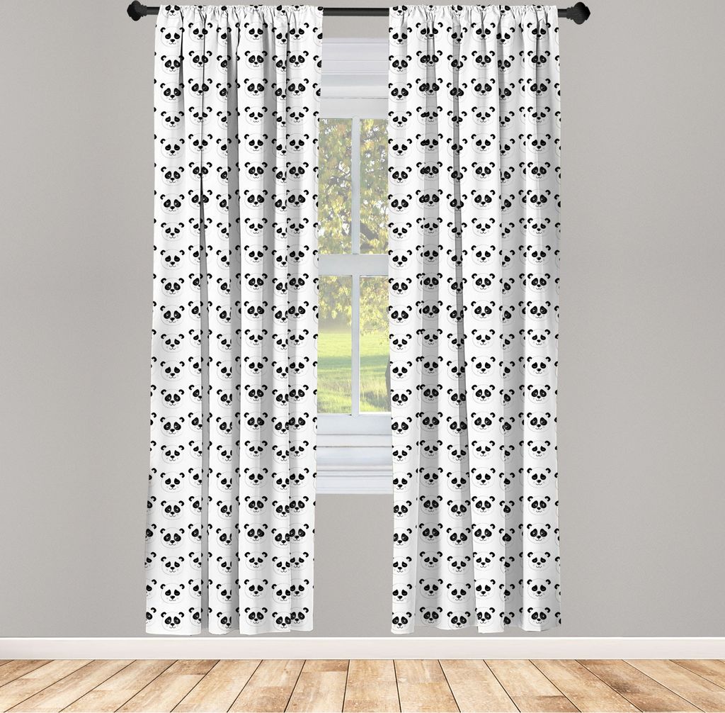 ABAKUHAUS Panda Vorhänge, Gardinen, Nursery Themed Muster mit Cartoonish Bär Faces, 2 Stück 75 x 225 cm, , Anthrazit grau Heller Pfirsich