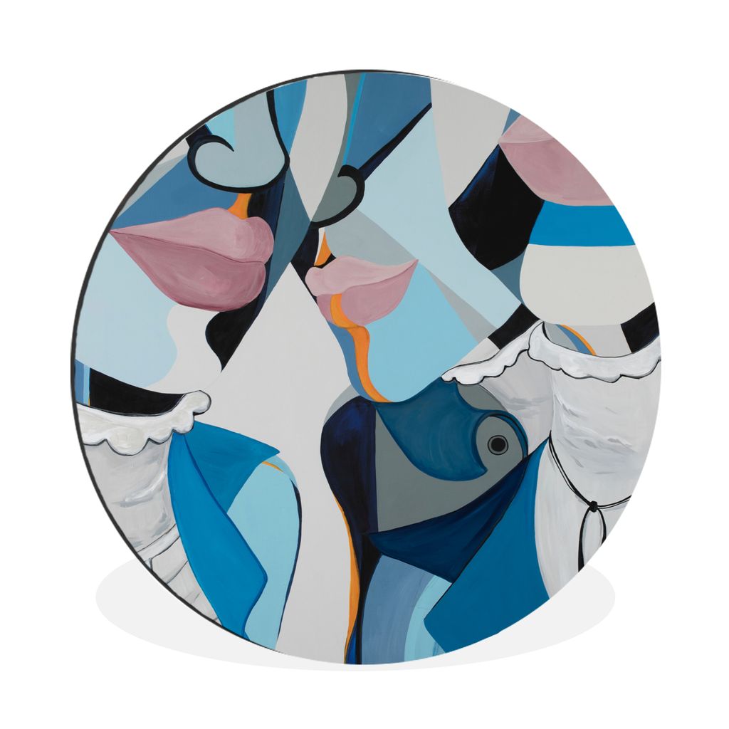 MuchoWow Aluminium Wandkreis Gesichter - Blau - Lippen - Abstrakt Ø 30 cm Wanddeko Modern Wohnzimmer - Wand Bild - Wohnzimmer - Runde Bilder - A...