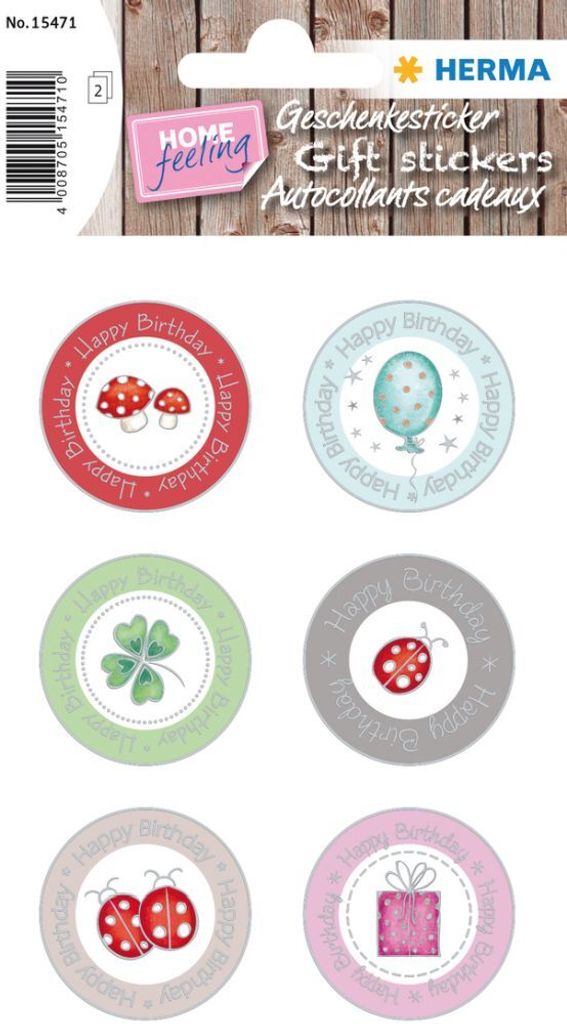 HERMA Geschenkesticker HOME "Happy Birthday" 2 Blatt à 6 Sticker