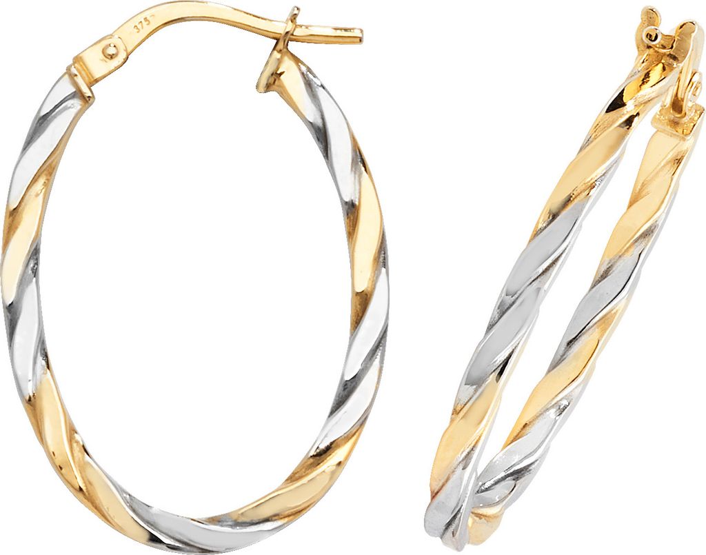 9 Karat (375) Bicolor Gold Damen - Creolen / Ohrringe - 21mm*2mm; TRS15972