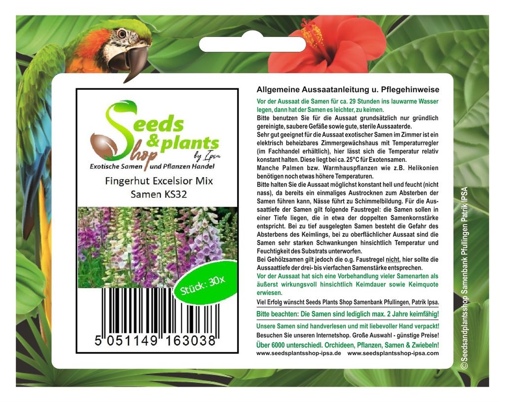 30x Fingerhut Excelsior Mix - Digitalis parviflora Samen Blumen Saatgut KS32