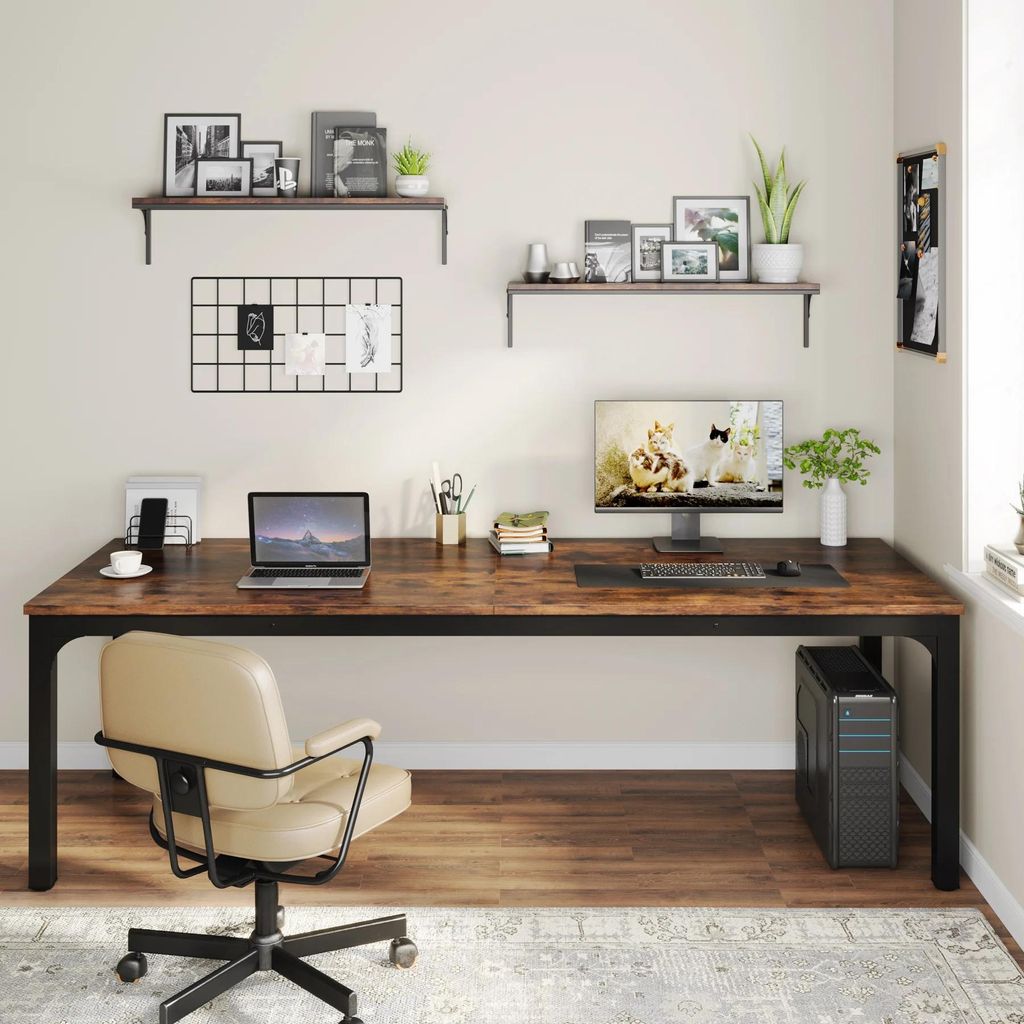 2-Personen Schreibtisch fürs Homeoffice - Doppel-Computertisch - Extra lang 200 cm - Rechteckig - Holz - 70×200×75 cm - Hellgrün