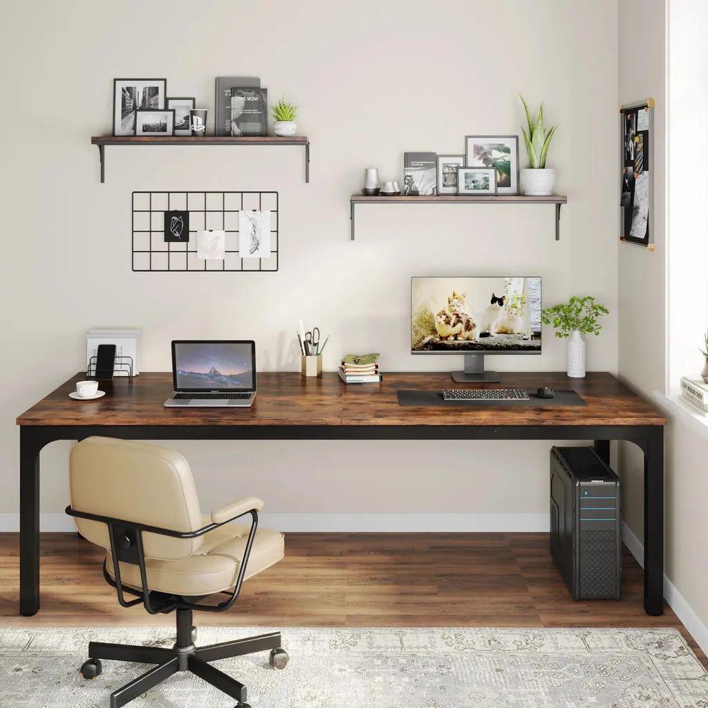 Bureau double pour télétravail à deux 200 cm vert clair gain de place