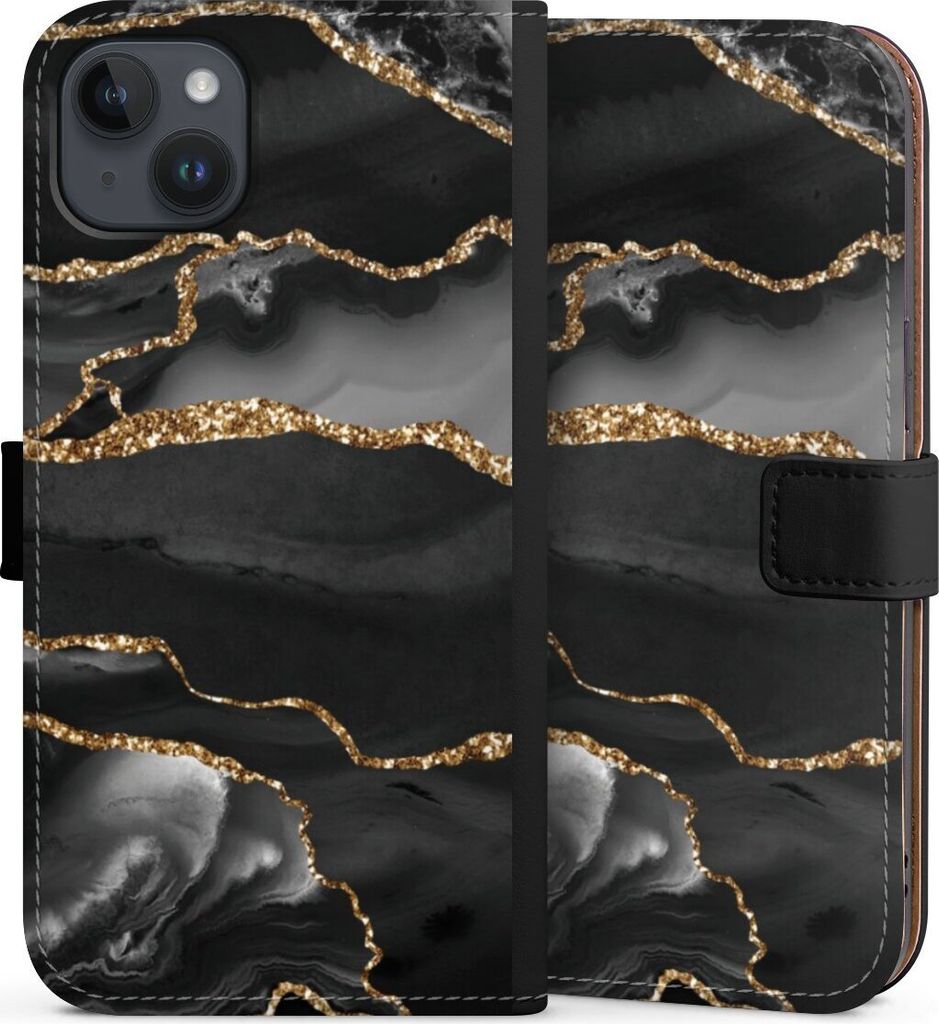 DeinDesign Klapphülle für Apple iPhone 14 Plus Handytasche Lederhülle Tasche Glitzer Look Marmor Muster