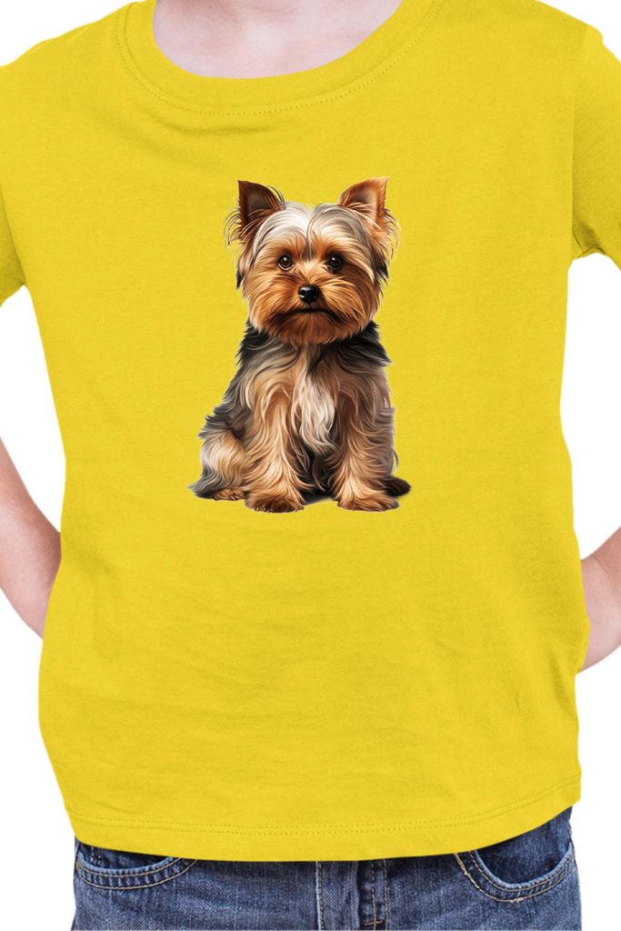 Kinder T-Shirt Dogs Breeds Yorkshire Terrier Dog Breed 006, 5-6 Jahr - 116 / Gelb