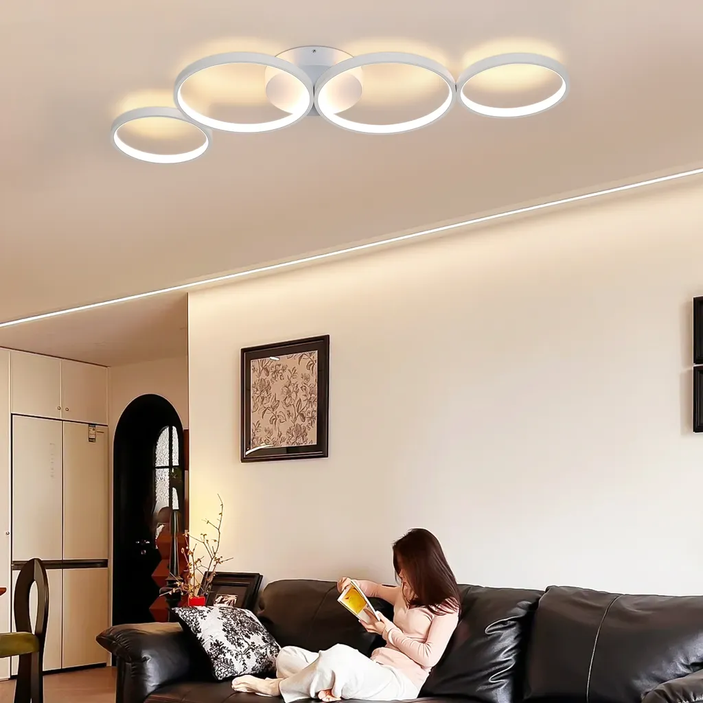 ZMH Plafonnier LED Salon 100cm Dimmable 56W avec Télécommande Design - 7