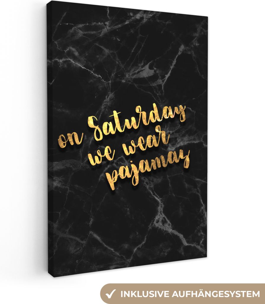 OneMillionCanvasses - Leinwandbilder - 90x140 cm, Zitate - Pyjamas - Gold - Marmor, Wandbilder Kunstdruck Wanddekoration - Wandschmucke - Schlafz...
