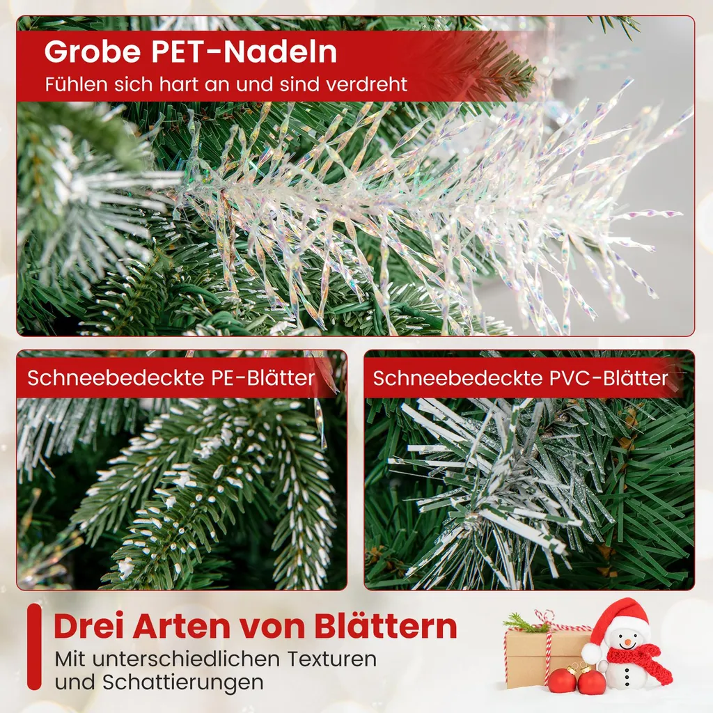 Sapin de Noël 180cm Pré-illuminé, 270 LED Chaudes, Pas de Ménage, Durable - 4
