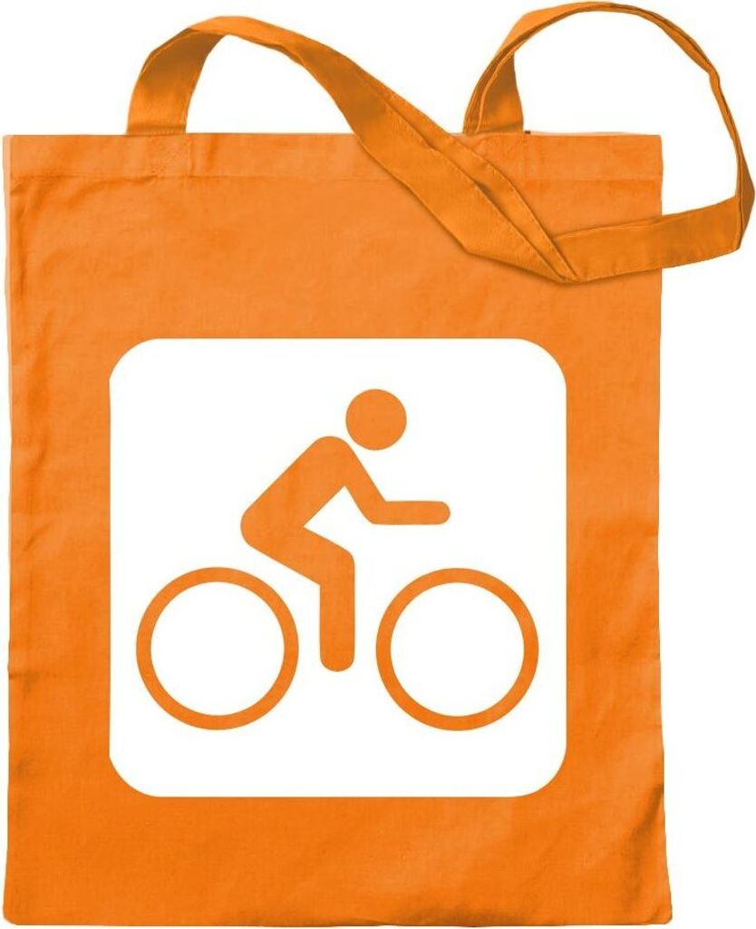 Kiwistar - Baumwolltasche - mandarin - Radwanderweg Bike Piktogramme - Tragetasche Stoffbeutel Umhängetasche Langer Henkel