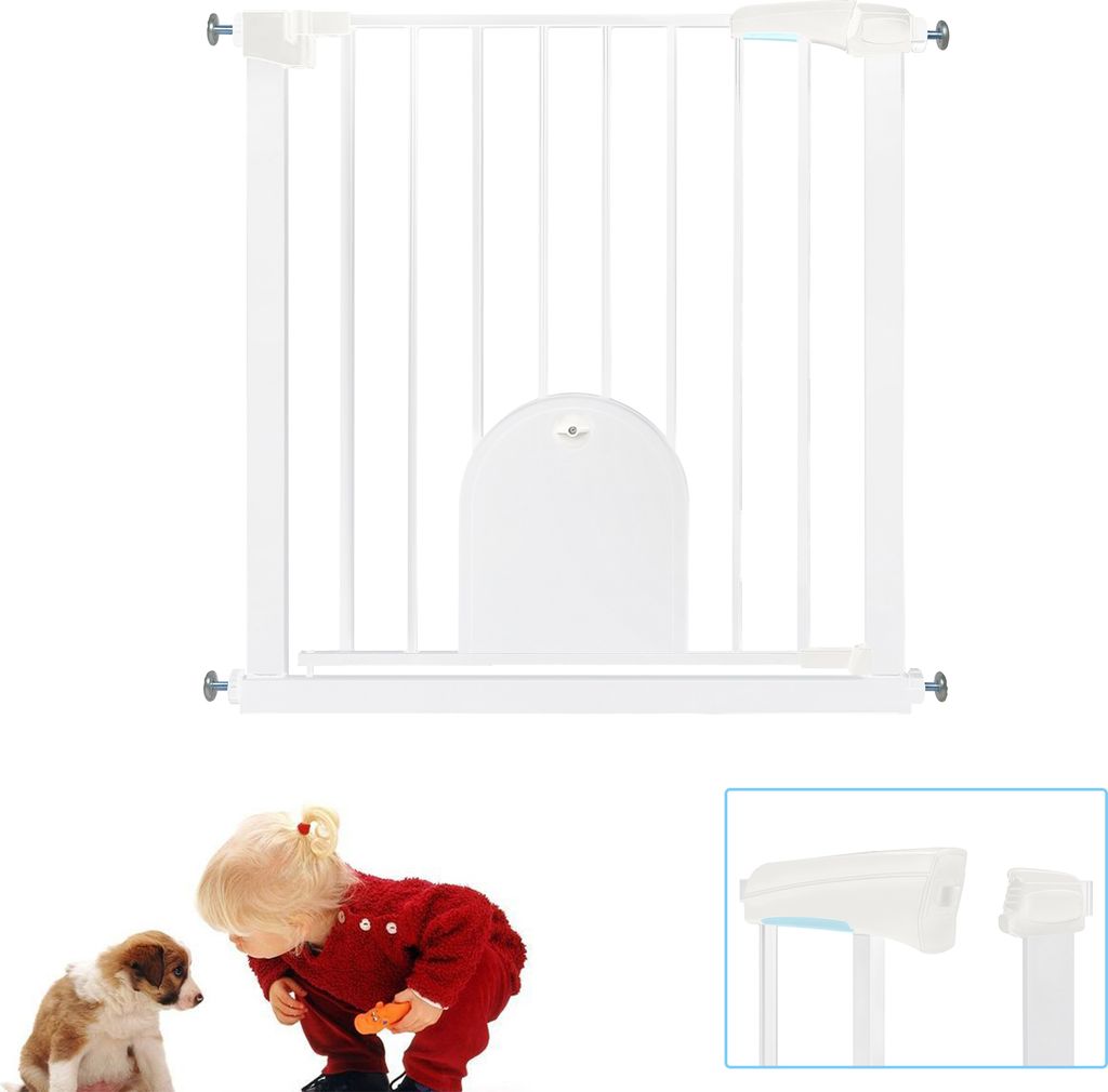 LZQ Treppenschutzgitter ohne Bohren, 75-85cm Türschutzgitter mit Tür für Kinder, Hunde und Katzen, Treppengitter mit Auto-Close & Keep-Open Funk...