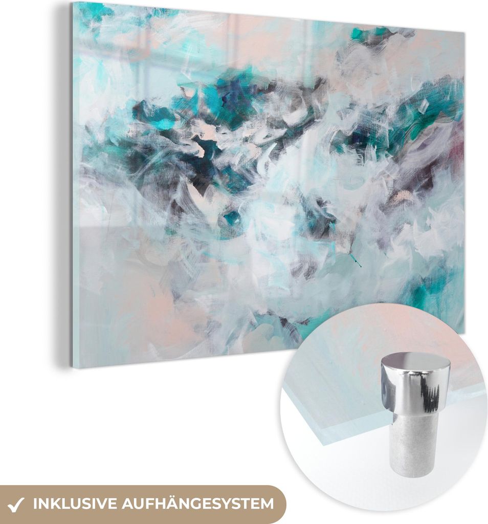 MuchoWow Glasbilder - Bilder auf Wandbild - Foto auf Glas Abstrakt - Meer - Blau - Farbe 30x20 cm Wanddekoration aus Glas - Acrylglasbild - Acrylbi...