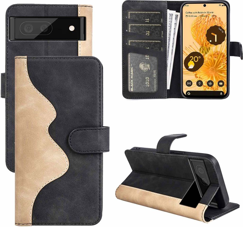 Für Google Pixel 7 Design Handy Tasche Schwarz Etuis Kunst-Leder Hülle Cover Neu