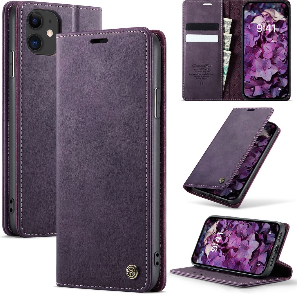 Handyhülle für iPhone 11 Hülle Leder mit RFID Schutzhülle Klapphülle Magnet Kartenfach Standfunktion Lila