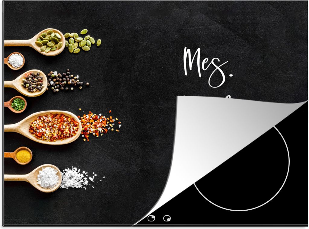 KitchenYeah Herdabdeckplatte Küche - Sprichwörter - Messer. Löffel. Gabeln. - Zitate - Besteck , 71x52cm, Küche Deko, Glaskeramikfeld Herdabd...